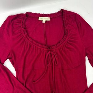 Pie in the Sky Maroon Long Sleeve Ribbed Top Sweetheart Neckline Sz Lg